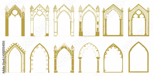 Принти на полотні ornate gothic archways set of twelve vector illustration on white background