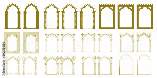 Canvas-taulu ornate gothic archways and window frames vector illustration gold and beige