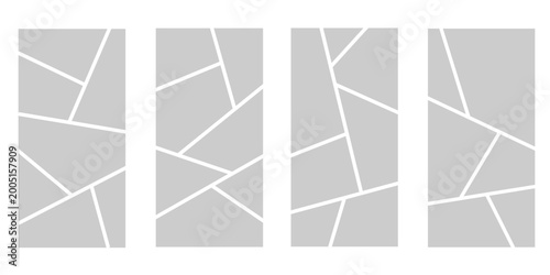 Image collage layout template. Grey mosaic mood board grid collection. Picture frame set. Photo album idea for banner, poster, comic page, flyer, brochure, booklet, memory wall design. Vector pack