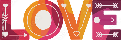 Vibrant colourful love vector design featuring playful shapes, hearts and smooth gradients, perfect for romantic branding, posters, social media cards and modern creative projects, fully editable