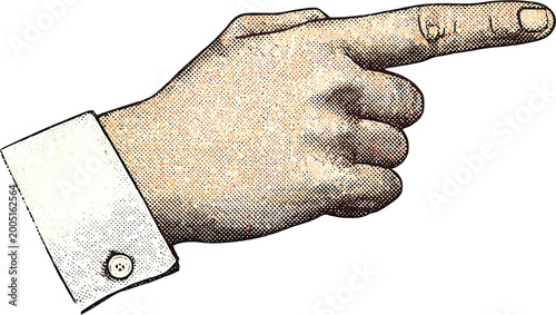 Retro Halftone Hand Pointing Right with Index Finger