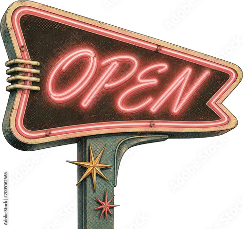 Retro Neon OPEN Sign with Starbursts - Vintage Diner Style