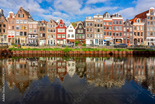 Traditional Dutch architecture facing Amsterdam canals, Netherlands