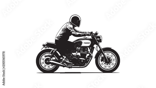 Motorcycle rider, biker illustration, black and white, vector graphics, motorcycle icon