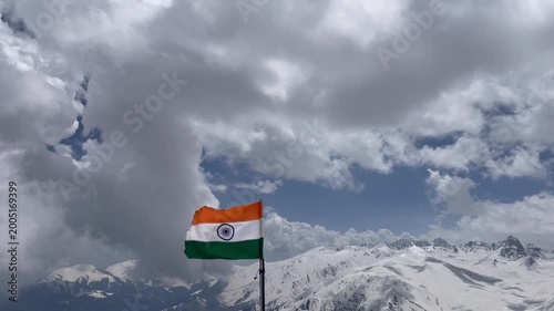 Indian Flag Waving in Snowy Mountains Patriotic Landscape with Himalayan View in gulmarg dandola phase 2