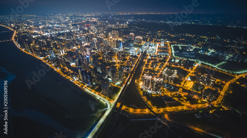 Aerial View of Zhubei City - City, Building, Real estate concept image. Birds eye view use the drone, shot in Zhubei City, Hsinchu, Taiwan.