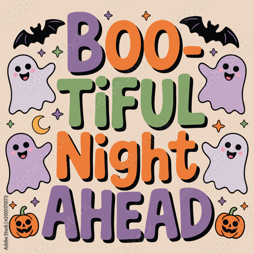 Boo-tiful night ahead with cute ghosts, bats, and pumpkins