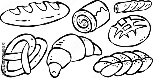 Bread baking icons hand drawn outline vector illustration