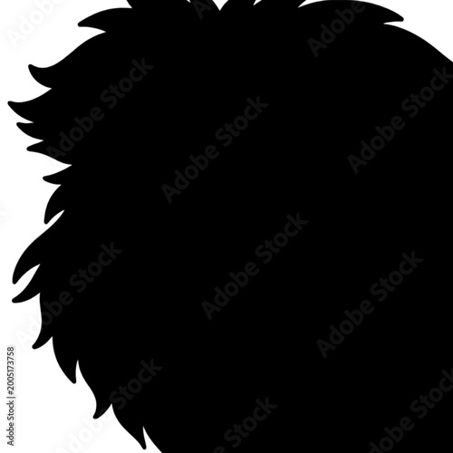Obraz na plátne Black silhouette of messy curly hair or fluffy animal fur texture on white background
