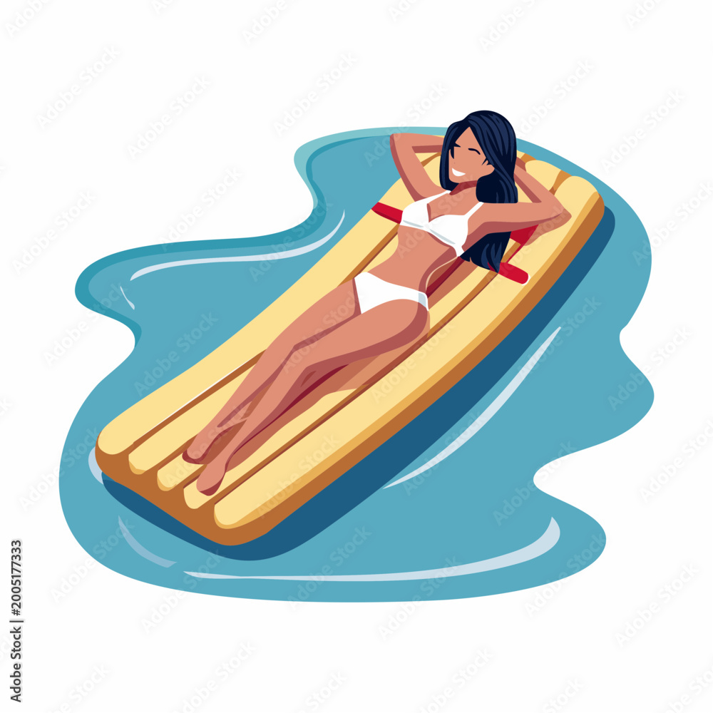 Obraz premium Woman Relaxing on Inflatable Mattress in Water