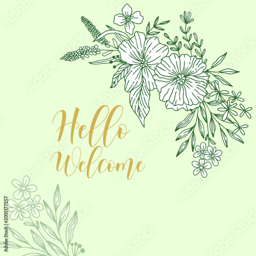 hello welcome card floral line 