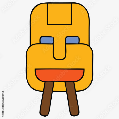Cute cartoon character with a box on its head and a smiling face