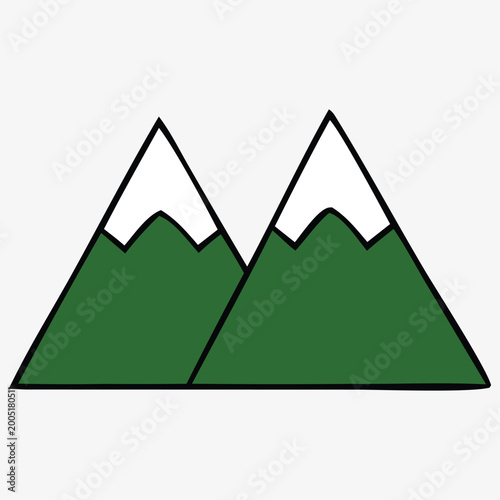Green mountains with snow-capped peaks illustration