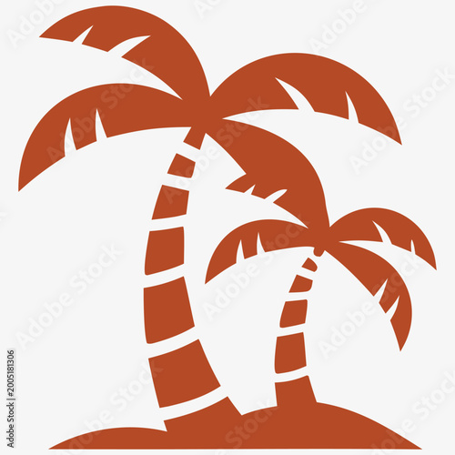 Two palm trees with a sunset background