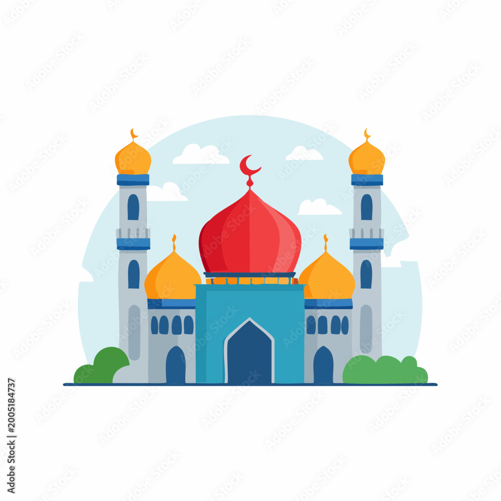 Fototapeta premium Colorful Mosque Illustration with Minarets and Domes