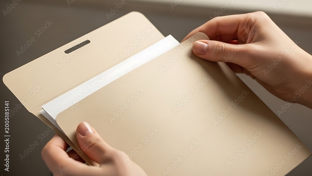 Obraz premium Close-up of Hands Holding a Beige Folder with Documents