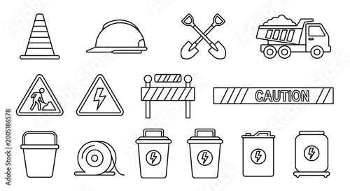 Tableau sur toile construction site icons set line art style on white background