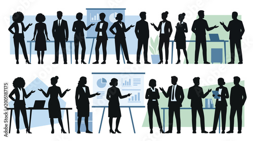 Business people presenting data on charts and graphs in office