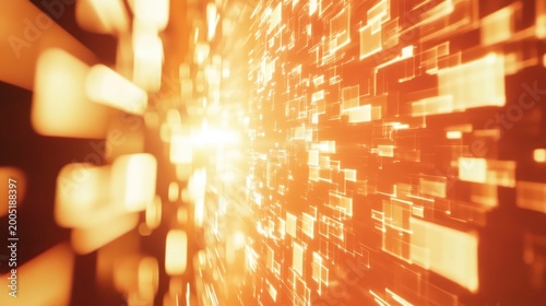 Abstract digital data grid with glowing orange lights representing advanced technology and information flow