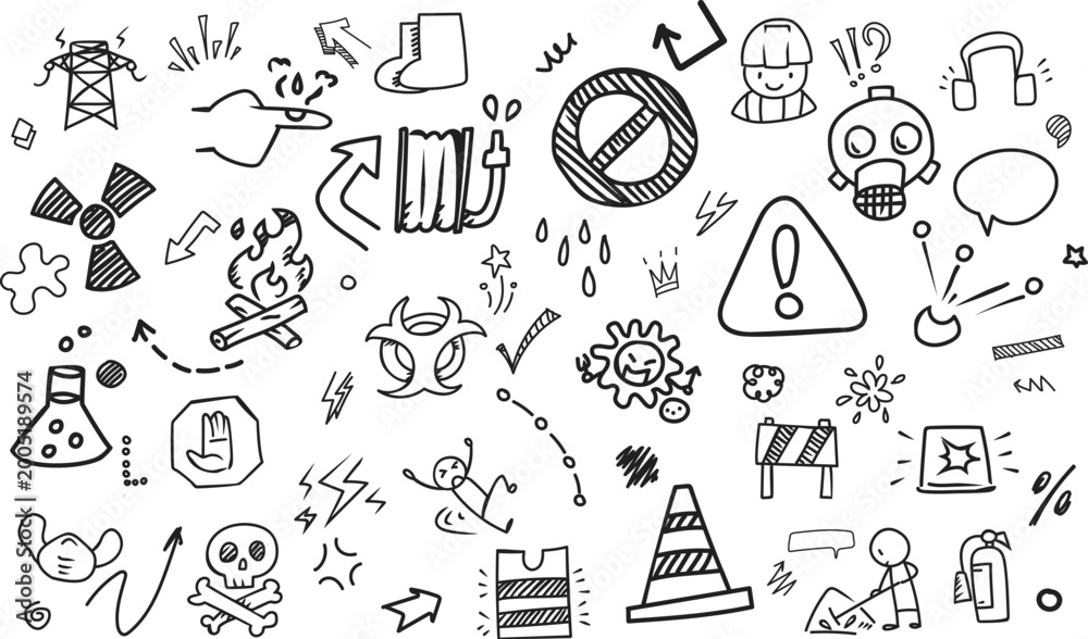 Fototapeta premium Horizontal Background of Workplace Safety and Hazard Warning Icons