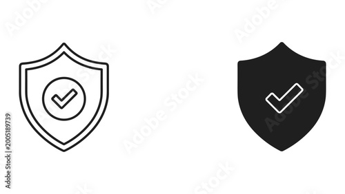 Free Download Black and white shield icons with checkmarks for security and protection isolated on white background - GFXLoad