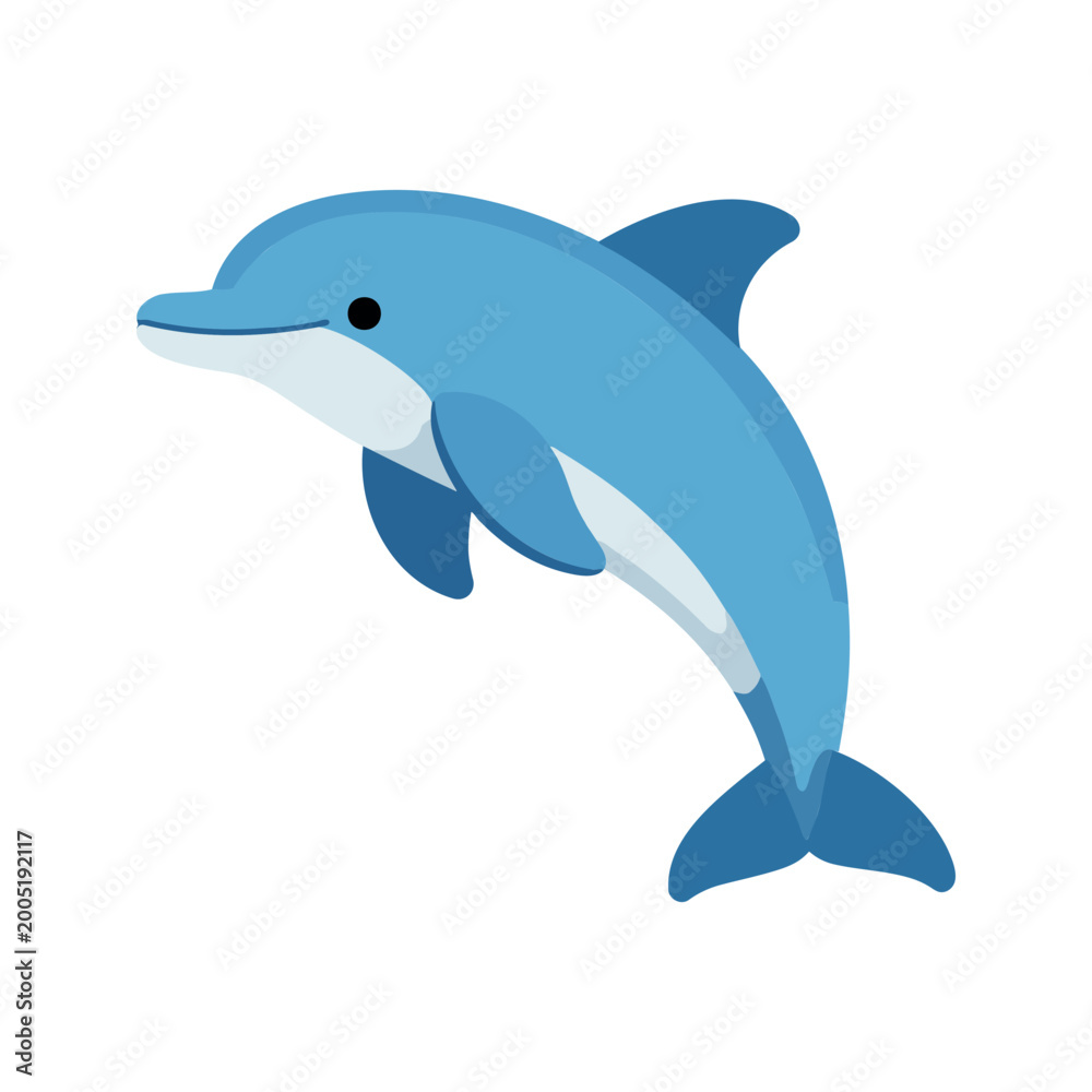 Fototapeta premium Illustration of a light blue dolphin leaping joyfully in the ocean