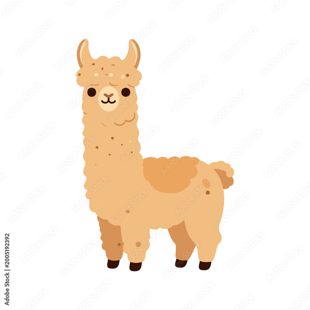 Fototapeta premium Illustration of a light brown llama with a soft fur texture in a cartoon style