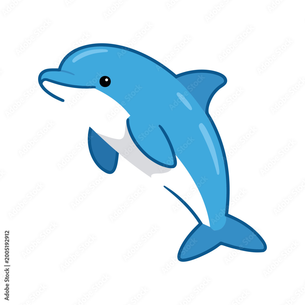 Obraz premium Cartoon dolphin gracefully leaps through the water with a cheerful expression on its face
