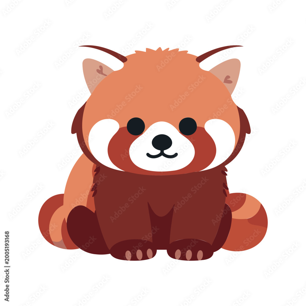 Fototapeta premium Cute red panda with a striped tail sitting in a cartoon style on a white background