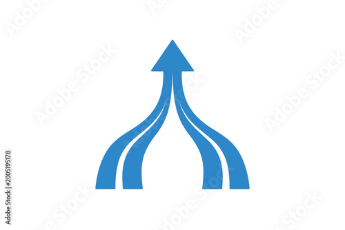 Teal Conduits Coalescing into a Unified Northbound Pointer Symbol against Clear Space, Visualizing Corporate Consolidation, Rising Achievement, Joint Effort, and Strategic Expansion