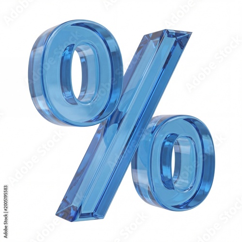Blue percent sign 3d render on white background