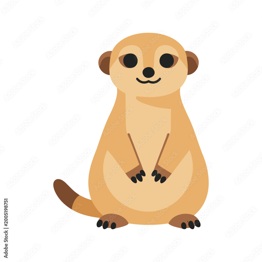 Fototapeta premium Cartoon meerkat winks with one eye while sitting upright on a white background
