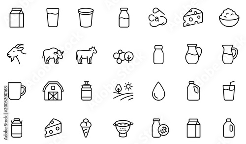 Obraz na plátně Editable stroke outline icon set of dairy and milk products