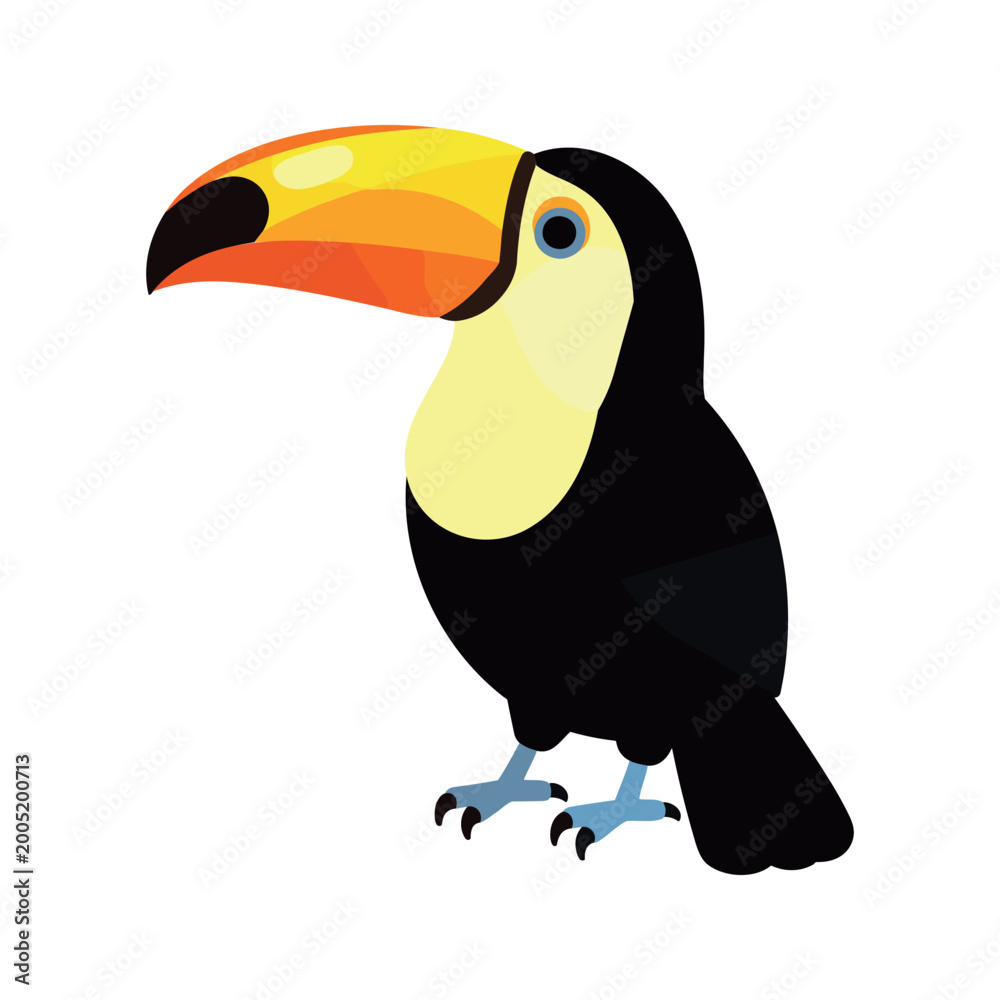 Fototapeta premium Cartoon style illustration of a colorful toucan against a white background