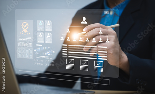 Concepts related to organizational structure management, data analysis, and performance monitoring.