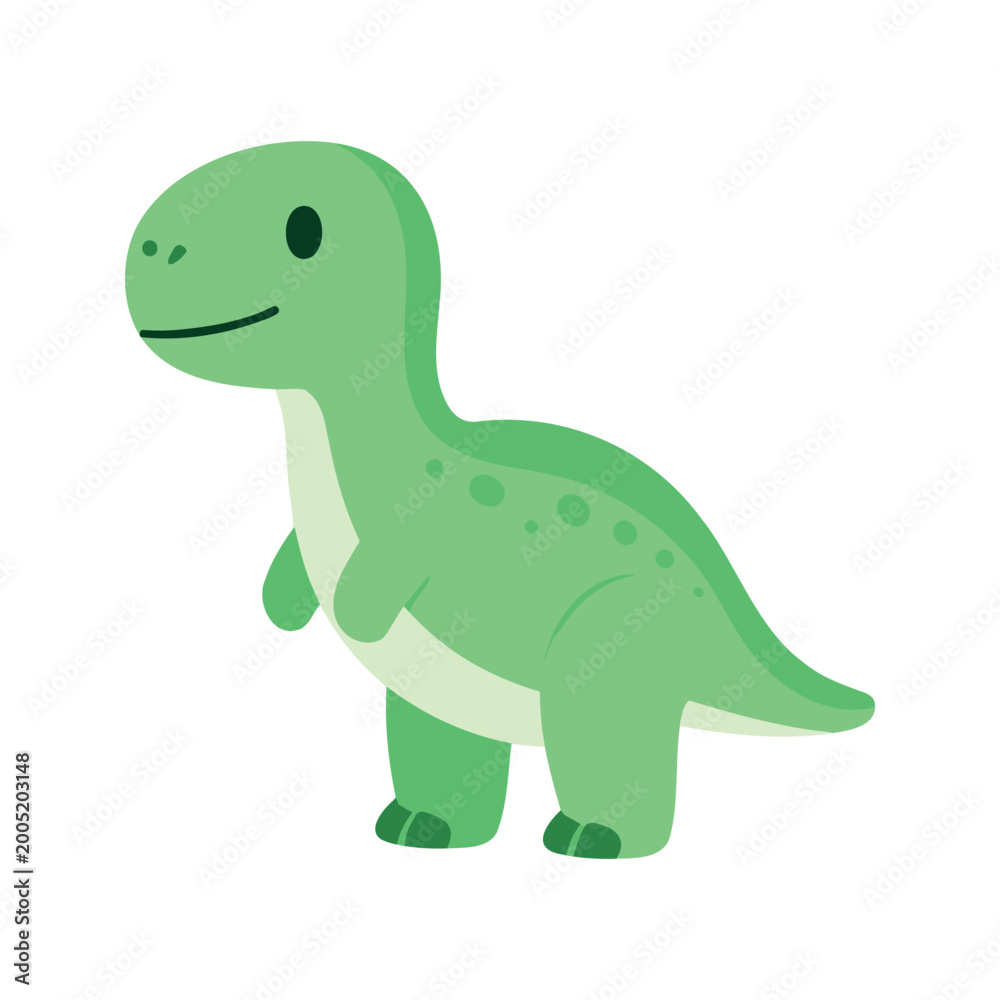 Naklejka premium Friendly cartoon baby dinosaur smiling with its cute face and small hands on a white background