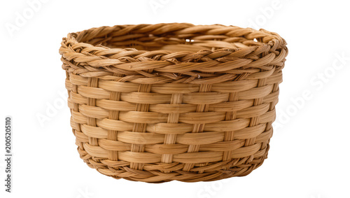 Photography Round woven wicker basket with natural straw texture and rim