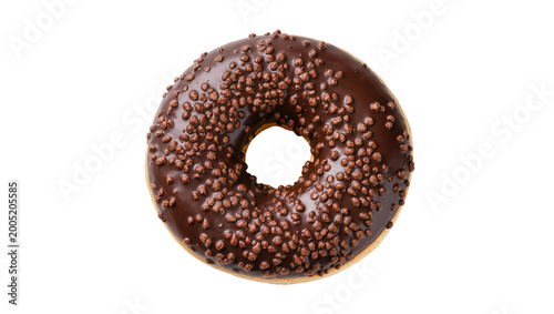 Chocolate frosted donut sprinkled with chocolate chips
