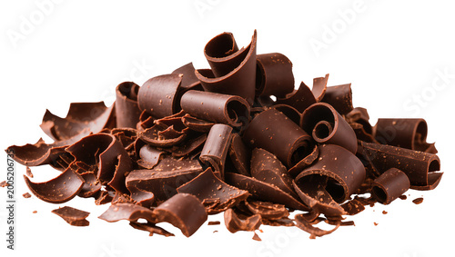 Tableau sur toile Dark chocolate curls and shards scattered in a pile