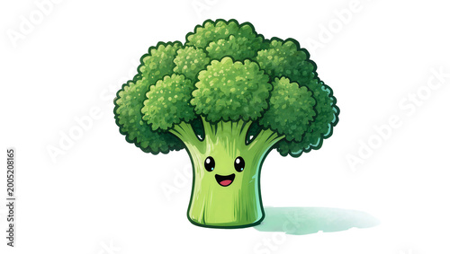 Photos Smiling Cartoon Broccoli with Green Florets and Stem