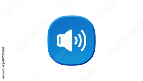 Vászonkép Rounded blue button with white speaker volume icon