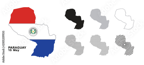  Set of isolated paraguay maps. paraguay flag overlaid with flag proportions. Maps and traveling around the world