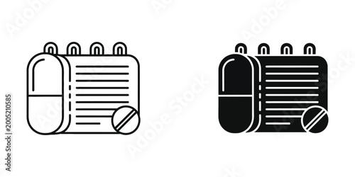 Fotografía Contrast between filled and empty medicine reminder notebook and pill icons