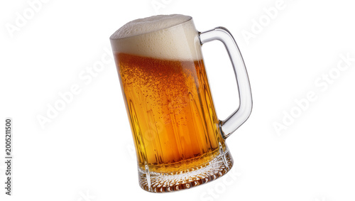 Tableau sur toile Frothy amber beer in clear glass mug with handle