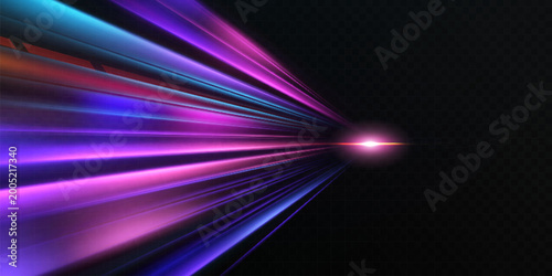 Vászonkép A light tunnel of bright neon beams merging into a bright center, a background glow with beams on a dark background, creating the effect of a dynamic light stream