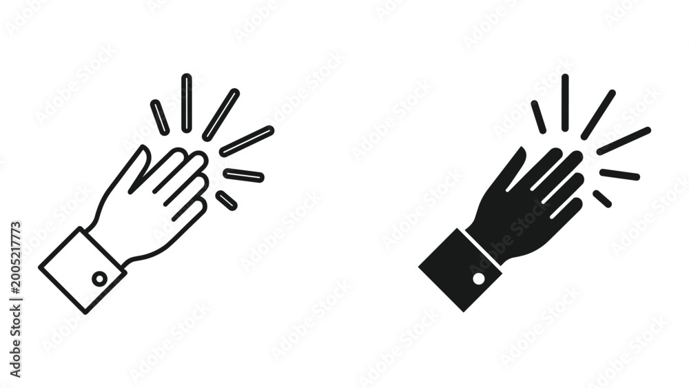 Obraz premium Black and white hand icons with lines radiating from fingertips on white background