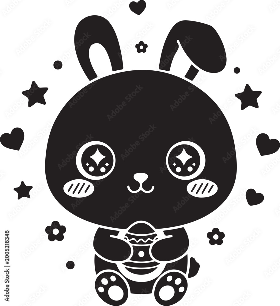 Fototapeta premium Silhouette of a cute cartoon rabbit in a decorative setting silhouette, Generative Ai