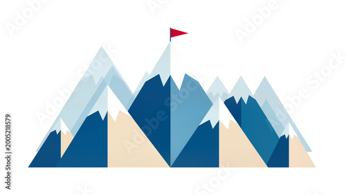 Free Download Geometric Blue and Gray Mountains with Red Peak Flag - GFXLoad