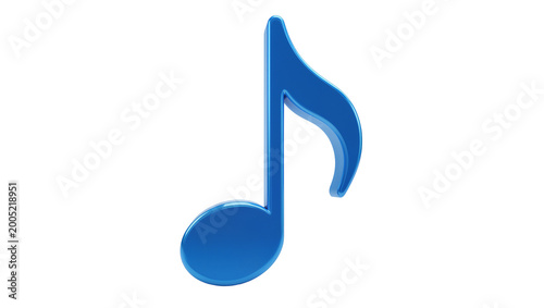 Glossy blue musical note symbol with reflective highlights