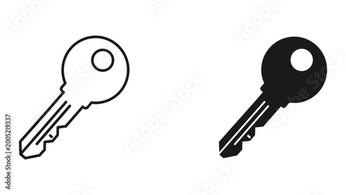 Two keys one black and one outline style on white background